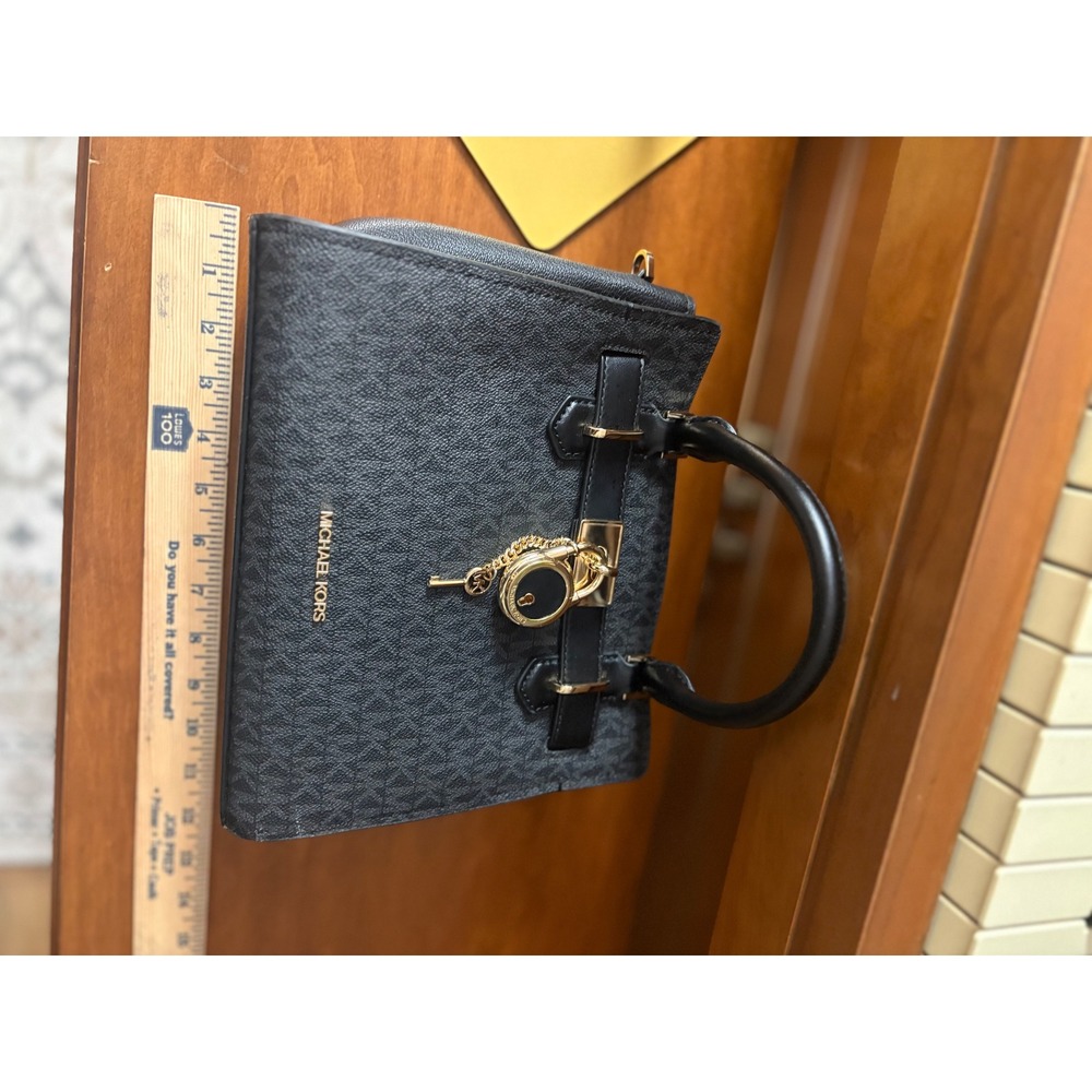 Michael‎ Kors Hamilton Signature Coated Canvas Satchel Black Lock Bag - Picture 8 of 9